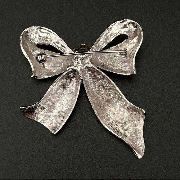 Vintage 90’s Silver And CZ Bow Brooch - Picture 4 of 4